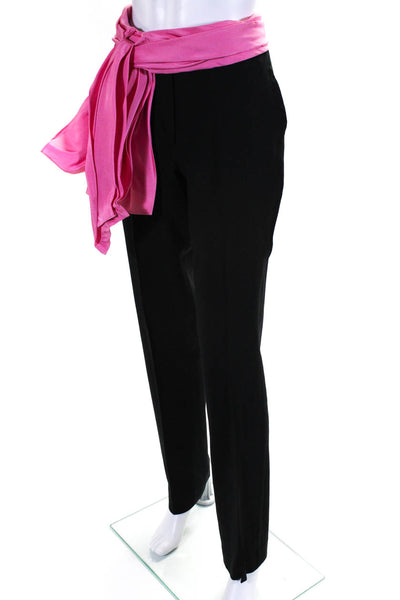 Carolina Herrera Womens Bow Belt Skinny Leg Dress Pants Black Pink Wool Size 6