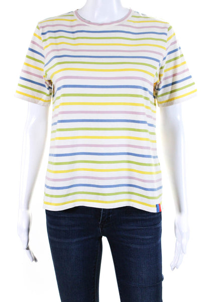 Kule Womens Striped Tee Shirt White Multi Colored Cotton Size Small