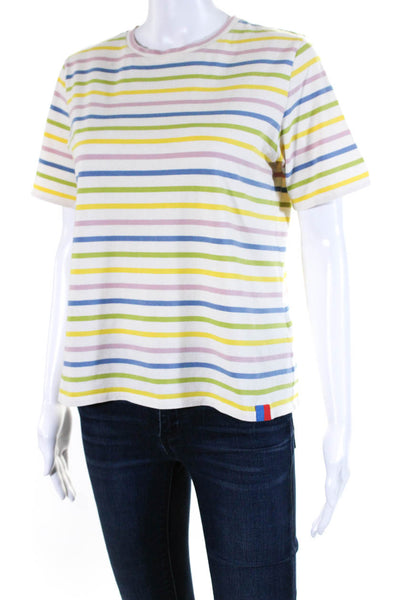 Kule Womens Striped Tee Shirt White Multi Colored Cotton Size Small