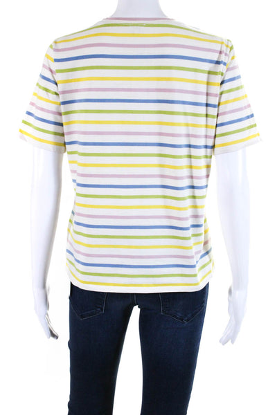 Kule Womens Striped Tee Shirt White Multi Colored Cotton Size Small