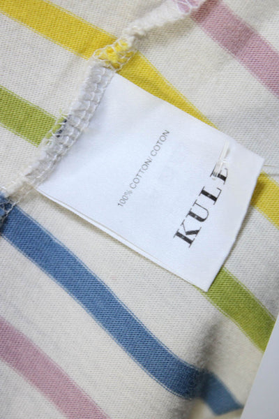 Kule Womens Striped Tee Shirt White Multi Colored Cotton Size Small