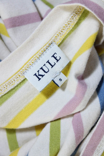 Kule Womens Striped Tee Shirt White Multi Colored Cotton Size Small