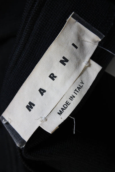 Marni Womens Wool Knit Collared Button Up Long Sweater Jacket Coat Black Size 40