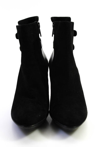 Aquatalia Womens Suede Buckle Detail Pointed Toe Ankle Booties Black Size 9.5