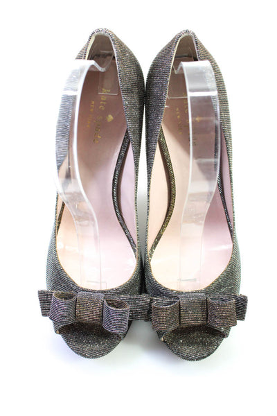Kate Spade New York Womens Leather Sparkly Open Toe Heels Pumps Silver Size 9B