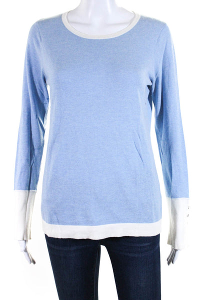 Raffi Womens Cotton Round Neck Long Sleeve Pullover Sweater Top Blue Size M