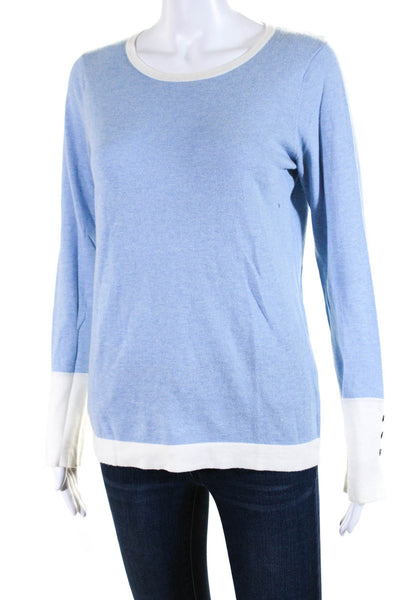 Raffi Womens Cotton Round Neck Long Sleeve Pullover Sweater Top Blue Size M