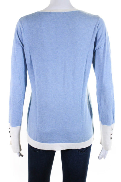 Raffi Womens Cotton Round Neck Long Sleeve Pullover Sweater Top Blue Size M