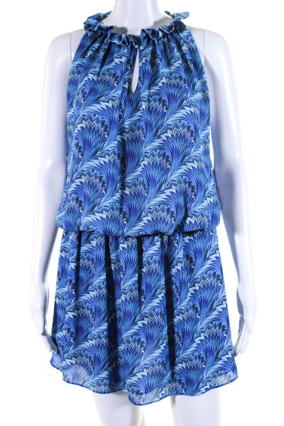 Ramy Brook Womens Abstract Print Stretch Waist Sleeveless Dress Blue Size M