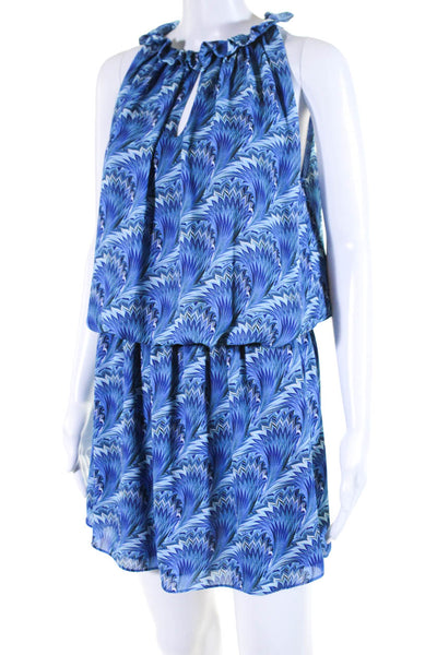 Ramy Brook Womens Abstract Print Stretch Waist Sleeveless Dress Blue Size M