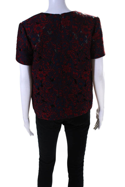 Zac Posen Womens Floral Scoop Neck Short Sleeve Pullover Blouse Top Red Size 10