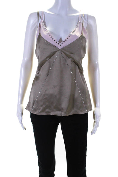 Ottod Ame Womens Crystal Detail Two-Toned V-Neck Cami Tank Top Taupe Size 4