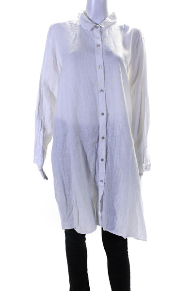 Eileen Fisher Womens Linen Long Sleeve Slit Button Down Blouse White Size XL