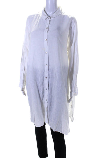 Eileen Fisher Womens Linen Long Sleeve Slit Button Down Blouse White Size XL