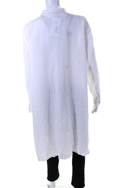 Eileen Fisher Womens Linen Long Sleeve Slit Button Down Blouse White Size XL