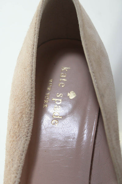 Kate Spade Womens Rhinestone Block Heel Slip On Pumps Beige Suede Size 7.5