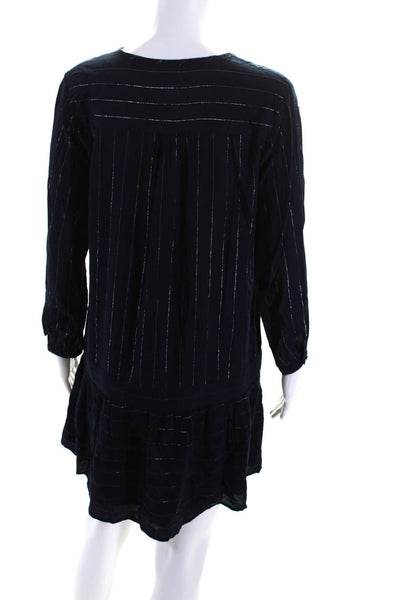 Rails Womens Metallic Striped V-Neck Long Sleeve Mini Dress Navy Size XS