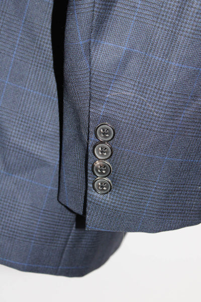Davide Cenci Mens Wool Grid Print V-Neck Three Button Suit Jacket Navy Size 40R