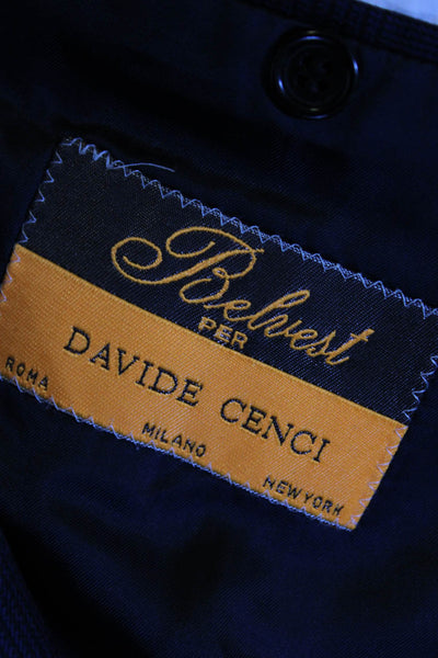 Davide Cenci Mens Wool Grid Print V-Neck Three Button Suit Jacket Navy Size 40R