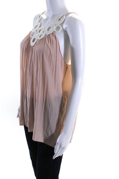 Ramy Brook Womens Satin Knit Eyelet Spaghetti Strap Camisole Blouse Pink Size M