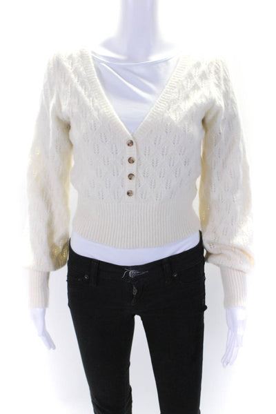 Intermix Womens Long Sleeves Knit Cardigan Sweater White Wool Size Petite