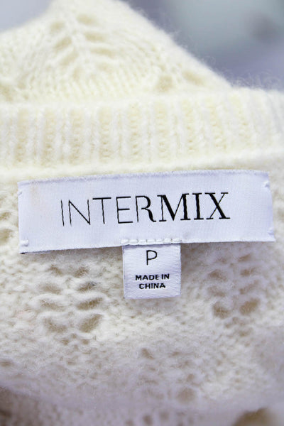 Intermix Womens Long Sleeves Knit Cardigan Sweater White Wool Size Petite