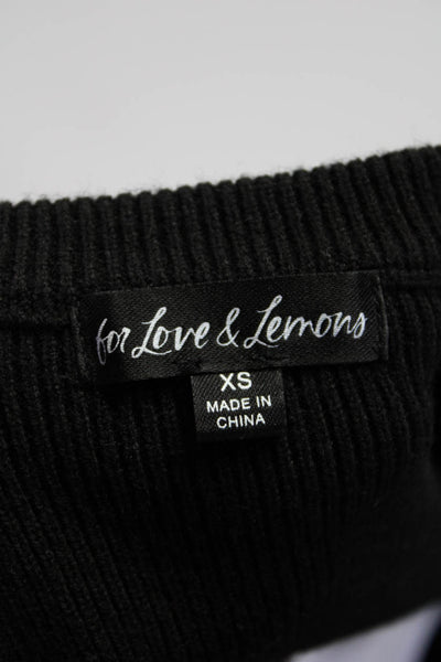 For Love & Lemons Womens Long Sleeves Cropped Sweater Black Size Extra Small