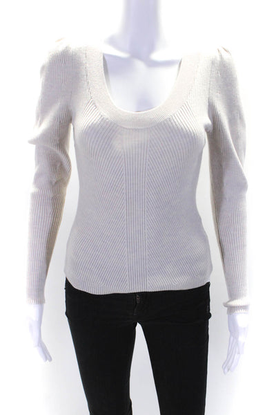 Rebecca Taylor Womens Ribbed Scoop Neck Sweater Beige Wool Size Extra Small