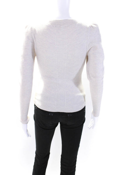 Rebecca Taylor Womens Ribbed Scoop Neck Sweater Beige Wool Size Extra Small