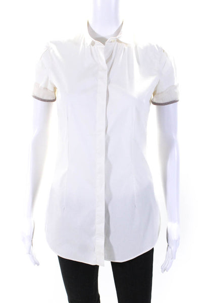 Brunello Cucinelli Womens Cotton Short Sleeve Button Down Shirt White Size XS