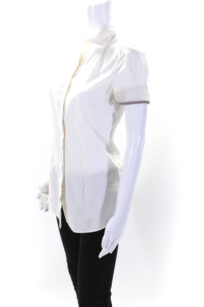 Brunello Cucinelli Womens Cotton Short Sleeve Button Down Shirt White Size XS