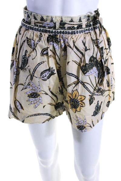 Ulla Johnson Womens Cotton Floral Print Tie Waist High Rise Shorts Yellow Size 0