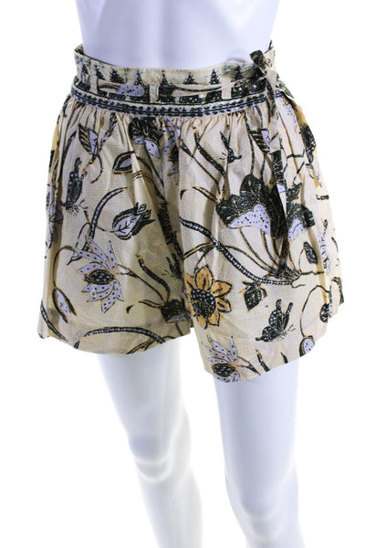 Ulla Johnson Womens Cotton Floral Print Tie Waist High Rise Shorts Yellow Size 0