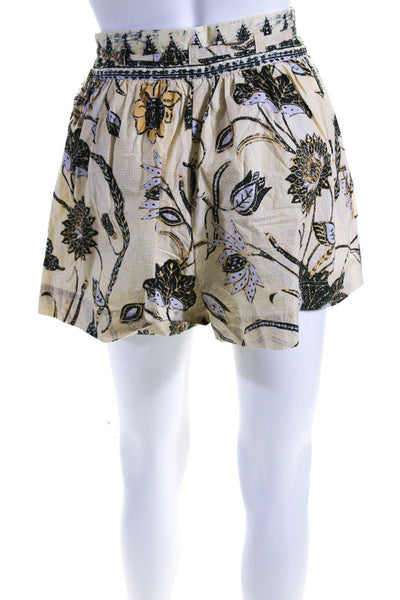 Ulla Johnson Womens Cotton Floral Print Tie Waist High Rise Shorts Yellow Size 0