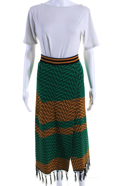 Dodo Bar Or Womens Geometric Fringe Trim A line Skirt Green Gold Size 40