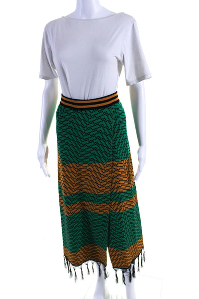 Dodo Bar Or Womens Geometric Fringe Trim A line Skirt Green Gold Size 40