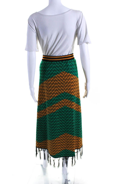 Dodo Bar Or Womens Geometric Fringe Trim A line Skirt Green Gold Size 40