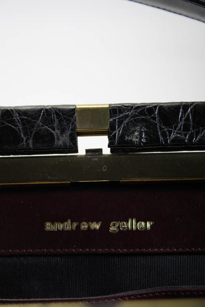 Andrew Geller Alligator Skin Gold Tone Satchel Shoulder Handbag Black