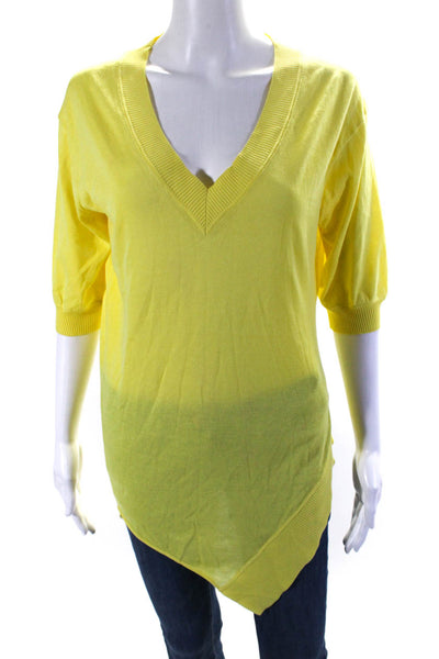 Malo Womens Cotton Knit Half Sleeve Asymmetrical Hem V-Neck Top Yellow Size 42