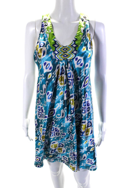 Oscar de la Renta Womens Silk Ikat Paisley Print Dress Blue Size Small