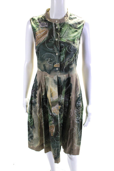 Piazza Sempione Womens Abstract Print Pleated A Line Dress Green Size EUR 44