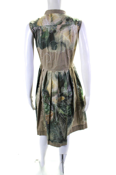 Piazza Sempione Womens Abstract Print Pleated A Line Dress Green Size EUR 44