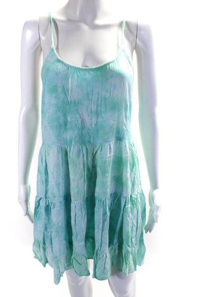 Paani Womens Tie Dye Print Sleeveless A Line Dress Green Blue Size Large