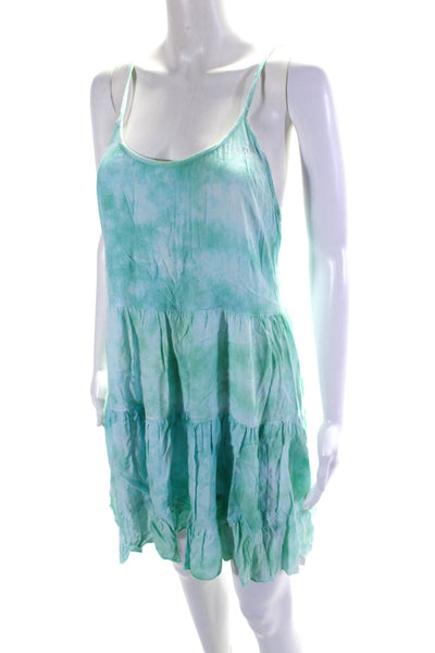 Paani Womens Tie Dye Print Sleeveless A Line Dress Green Blue Size Large