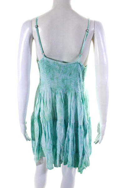 Paani Womens Tie Dye Print Sleeveless A Line Dress Green Blue Size Large