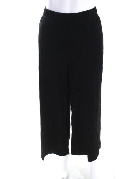 Eileen Fisher Womens Elastic Waistband High Rise Straight Leg Pants Black Large