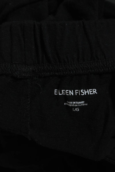 Eileen Fisher Womens Elastic Waistband High Rise Straight Leg Pants Black Large