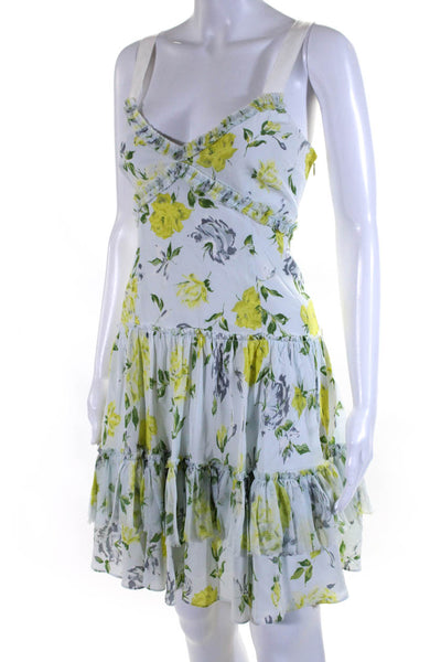 Cinq A Sept Womens Silk Floral Print V-Neck Sleeveless Mini Dress Yellow Size 10