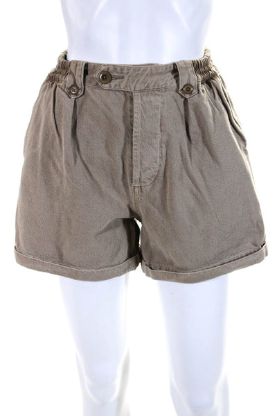 The Great Womens Cotton Denim Elastic Waist Button Up Mom Shorts Brown Size 1
