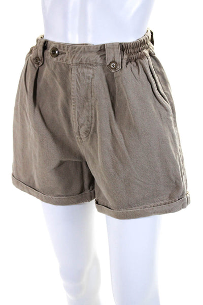 The Great Womens Cotton Denim Elastic Waist Button Up Mom Shorts Brown Size 1